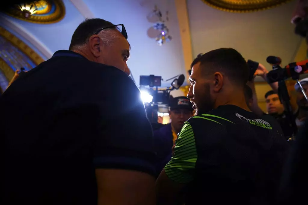 Lomachenko speaking to the media at the Ukraine Center Tuesday.
