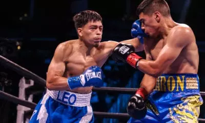 Angelo Leo vs Ra’eese Aleem: Angelo Leo landing a punch on Aaron Alameda