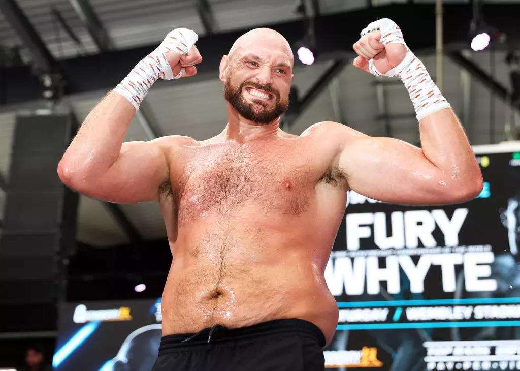 Tyson Fury outside the ring: Tyson Fury at media workout before Dillian Whyte fight.