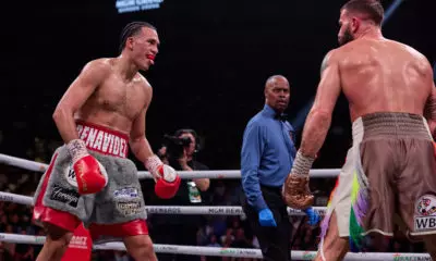 Gilberto Ramirez vs David Benavidez: David Benavidez taunting Caleb Plant with his tongue out.