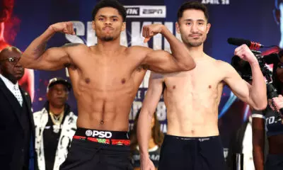 Shakur Stevenson vs Shuichiro Yoshino pose