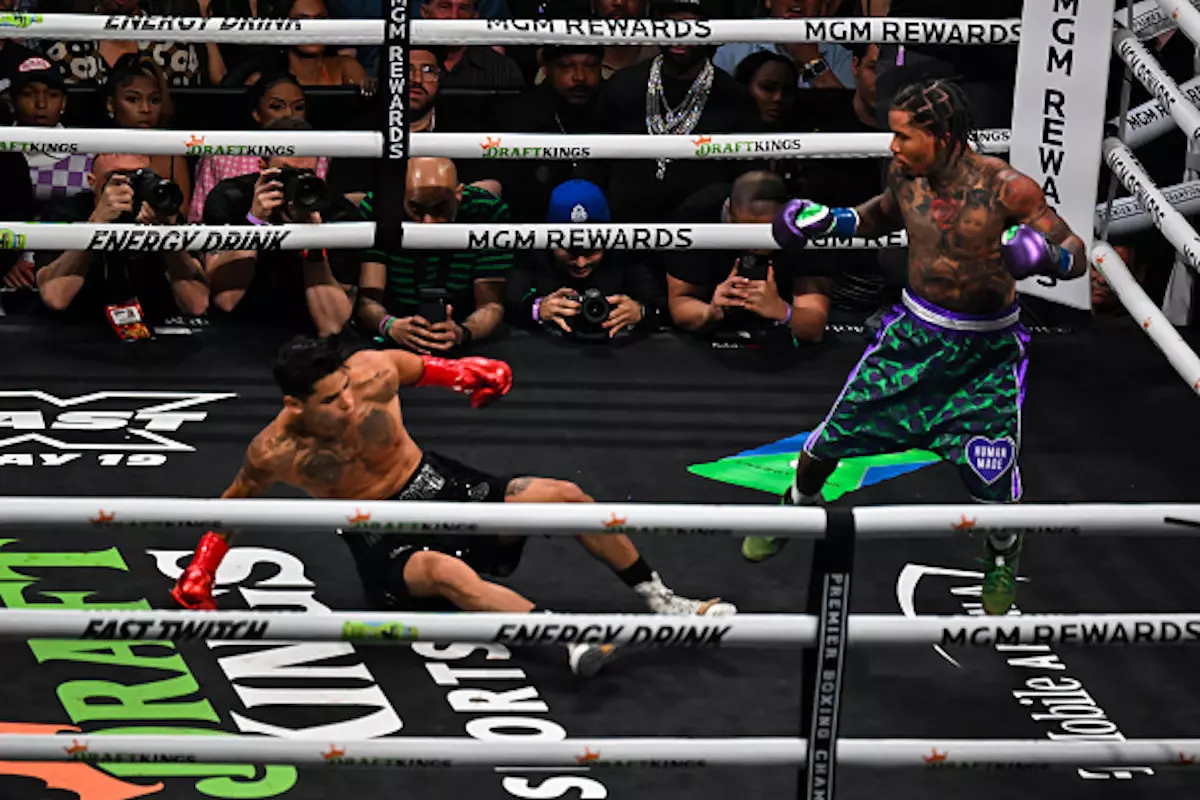 Gervonta Davis knocks down Ryan Garcia on April 22, 2023