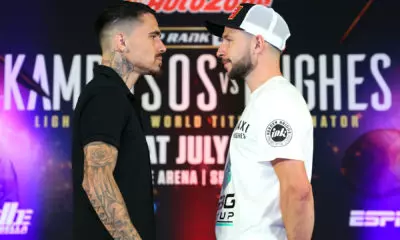 George Kambosos Jr and Maxi Hughes faceoff