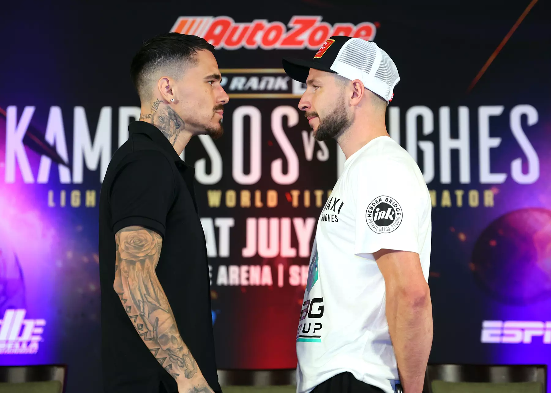 George Kambosos Jr and Maxi Hughes faceoff