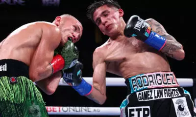 Jesse Rodriguez landing a right uppercut against Sunny Edwards