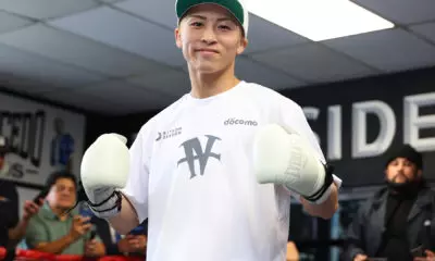 Naoya Inoue poses in boxing gloves for promo shoot. - Inoue vs Nakatani