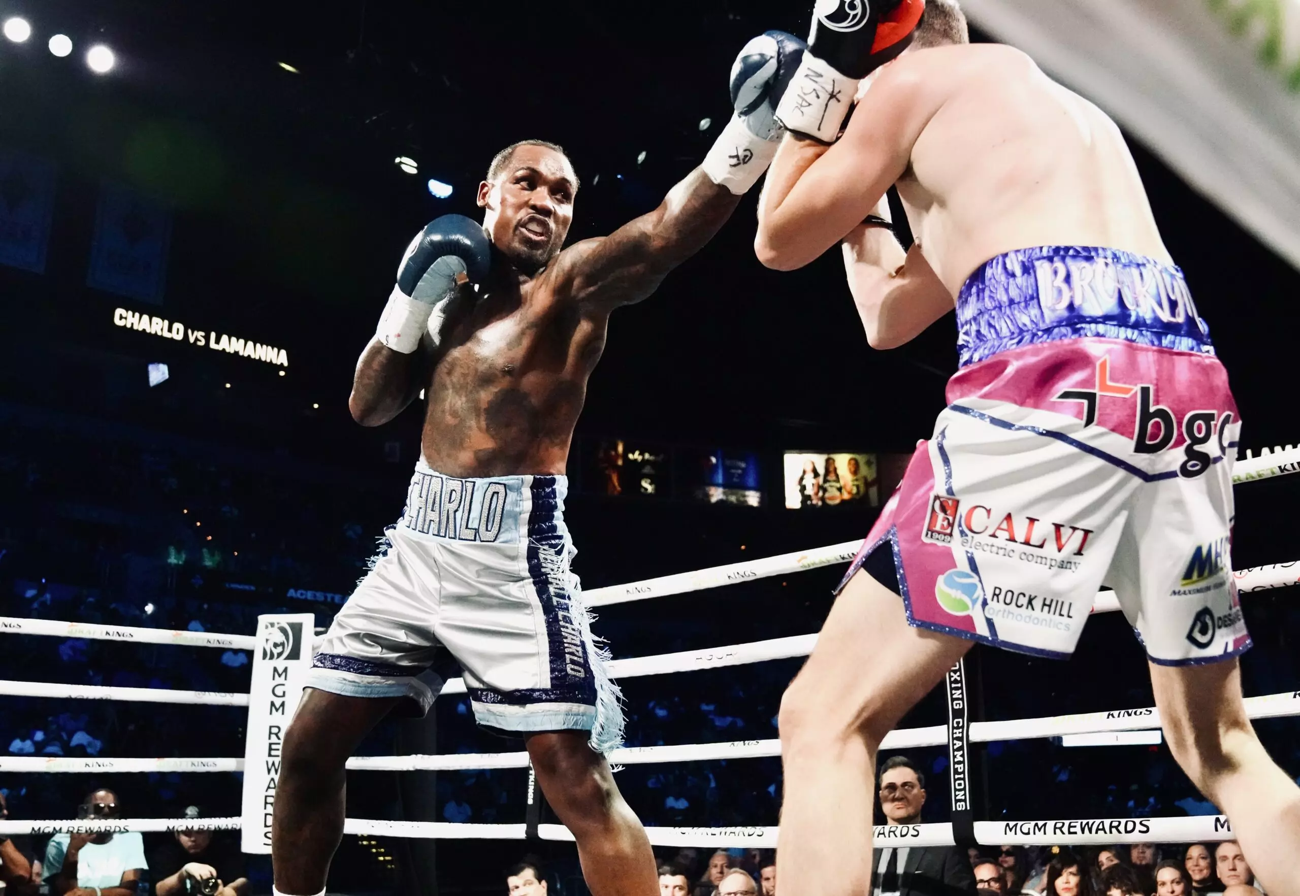 Jermall Charlo throws straight left against Thomas LaManna