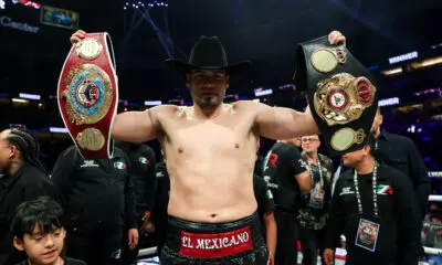 Gilberto Ramirez vs David Benavidez: David Benavidez with his cruiserweight belts after beating Yuniel Dorticos