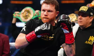 Canelo Alvarez looks on prior to the Undisputed & Ring Magazine Super Middleweight Championship against Terence Crawford (not pictured) at Allegiant Stadium on September 13, 2025 in Las Vegas, Nevada.