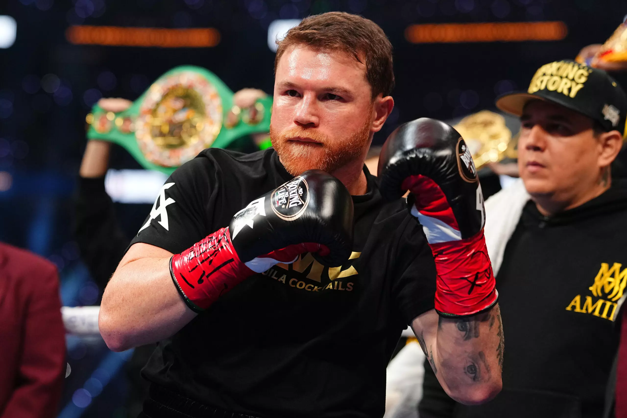 Canelo Alvarez looks on prior to the Undisputed & Ring Magazine Super Middleweight Championship against Terence Crawford (not pictured) at Allegiant Stadium on September 13, 2025 in Las Vegas, Nevada.