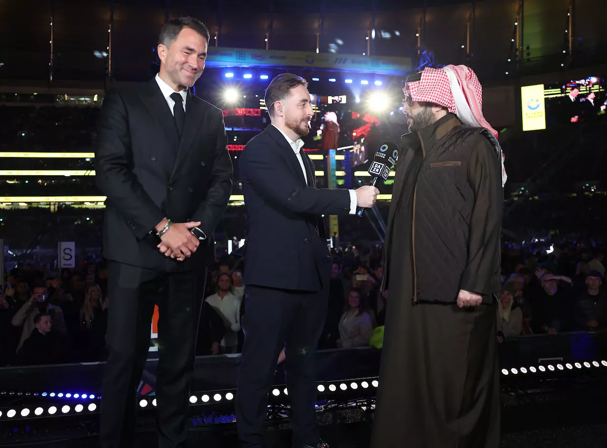 Eddie Hearn Matchroom Boxing Chairman, Jamie Ward, His Excellency Turki Alalshikh during the Eubank v Benn II Fight Night event.