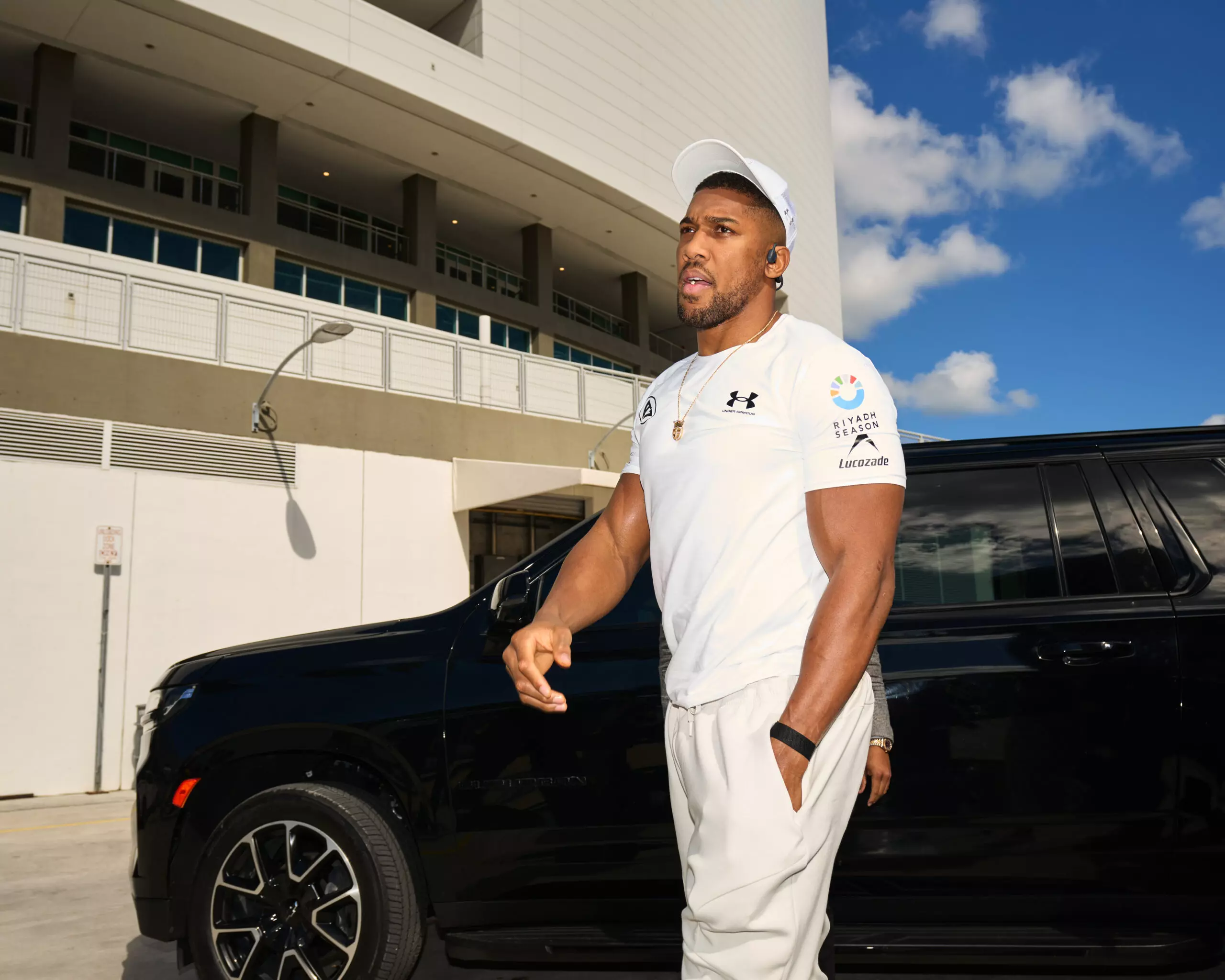 Anthony Joshua's next fight: Joshua arriving for press conference before Jake Paul.