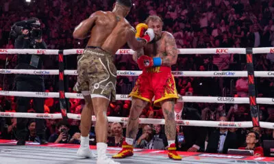 Anthony Joshua lands a right uppercut against Jake Paul.