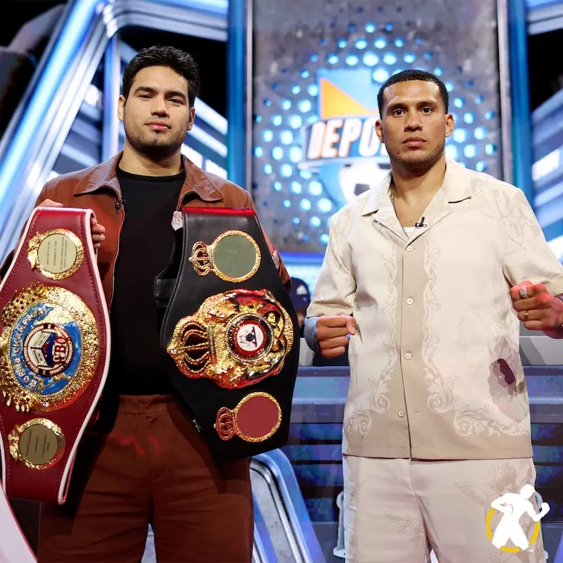 David Benavidez and Gilberto Ramirez promo shot with belts.