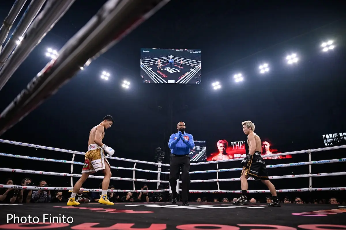 Junto Nakatani across the ring from Naoya Inoue
