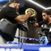 Keyshawn Davis on the pads at Top Rank gym.