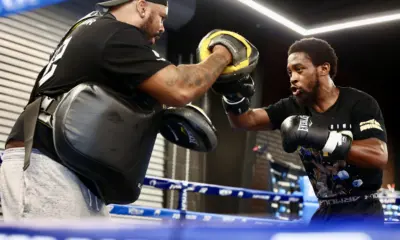 Keyshawn Davis on the pads at Top Rank gym.