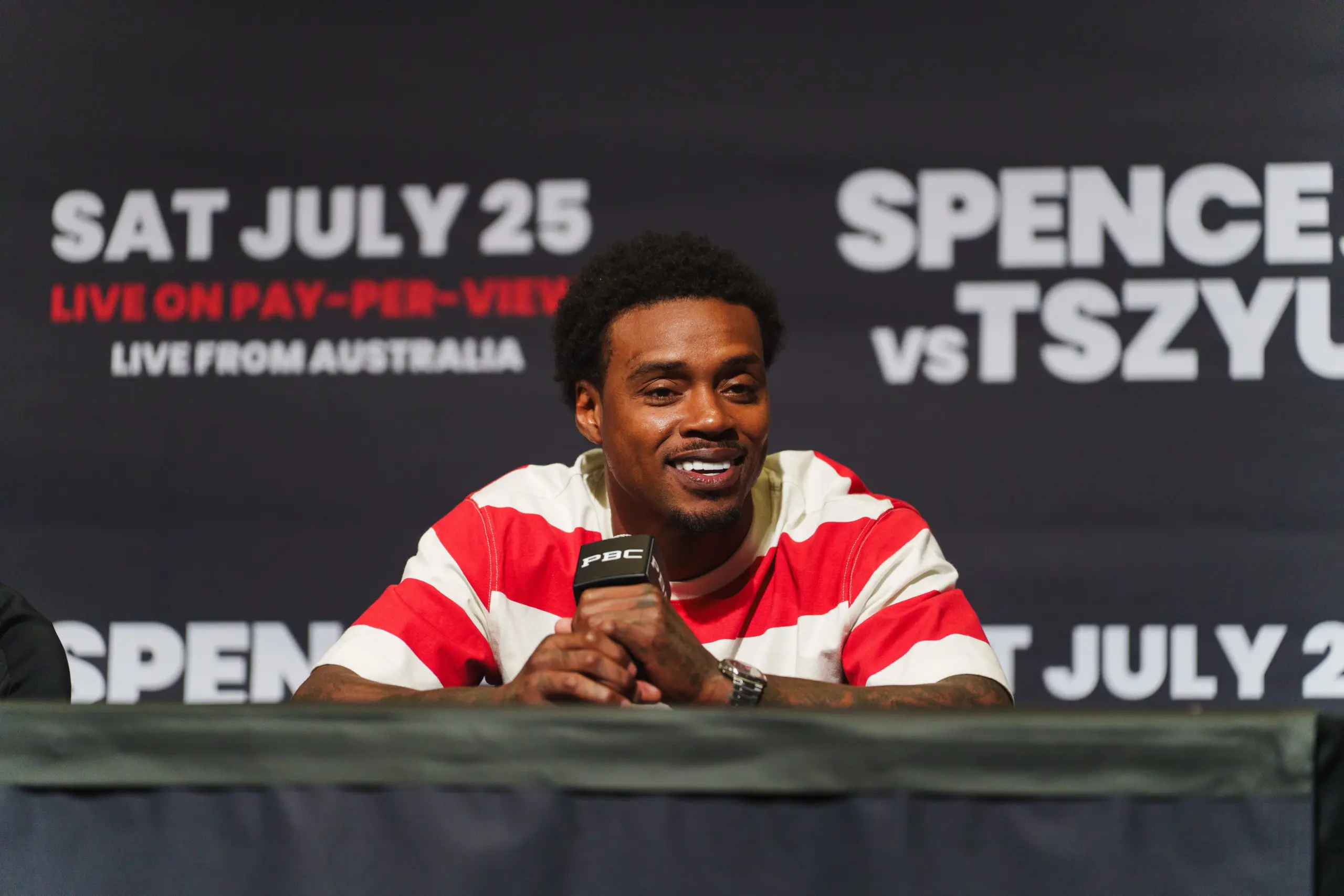 Errol Spence Jr vs Tim Tszyu: Spence at launch press conference for July 25 fight
