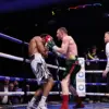 Zak Chelli backing David Morrell up against the ropes on May 9