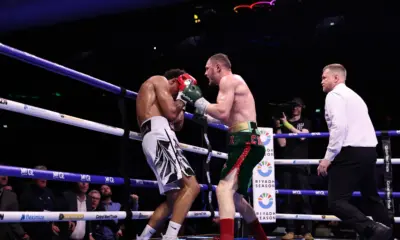Zak Chelli backing David Morrell up against the ropes on May 9