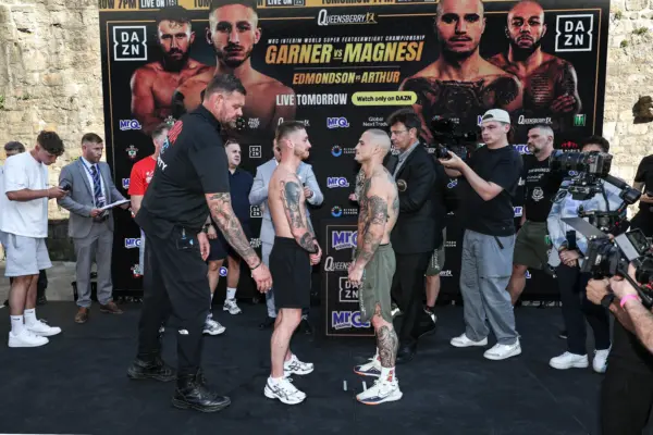 Ryan Garner vs Michael Magnesi final face off at weigh in