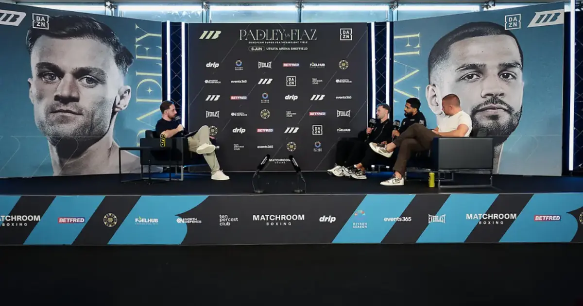 Josh Padley and Aqib Fiaz speaking at a press conference