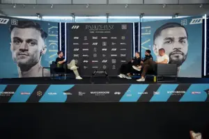 Josh Padley and Aqib Fiaz speaking at a press conference