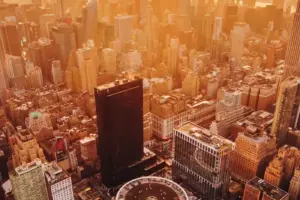 Xander Zayas vs Jaron Ennis: Arial shot of NYC, including Madison Square Garden.