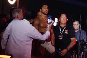 Anthony Joshua before weigh in for Kristian Prenga fight