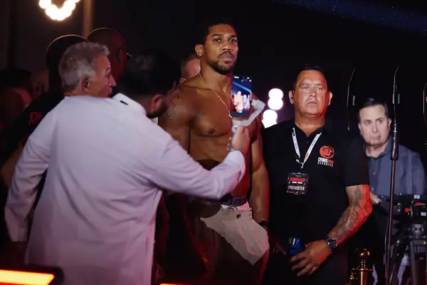 Anthony Joshua before weigh in for Kristian Prenga fight