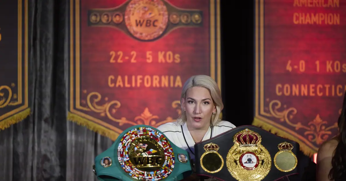 Mikaela Mayer at launch press conference for Chantelle Camero fight