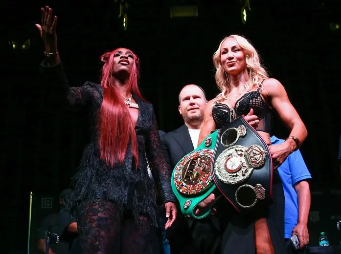 Kaye Scott and Claressa Shields pose for the cameras