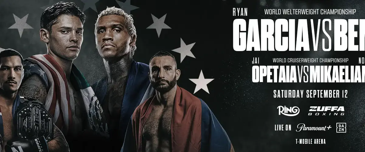 Fight poster for Ryan Garcia vs Conor Benn and Jai Opetaia vs Noel Mikaelian
