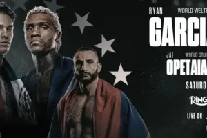 Fight poster for Ryan Garcia vs Conor Benn and Jai Opetaia vs Noel Mikaelian