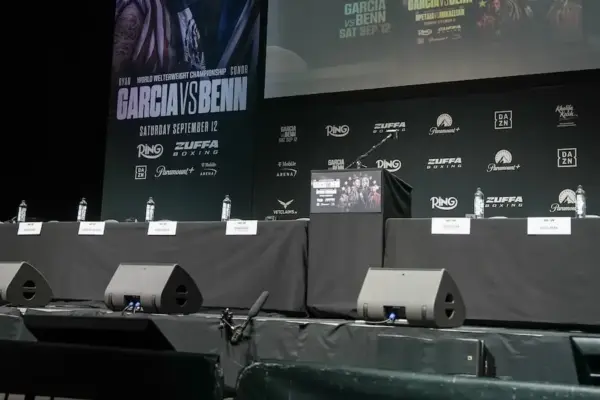 Empty stage before pre-fight presser before Garcia vs Benn