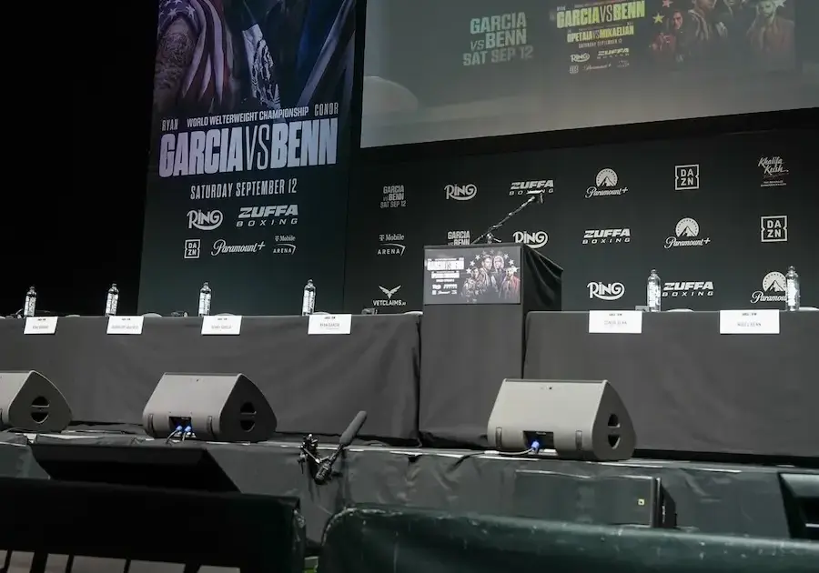 Empty stage before pre-fight presser before Garcia vs Benn