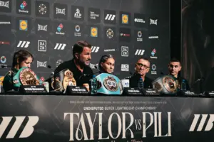 Katie Taylor and Flora Pili at their press conference