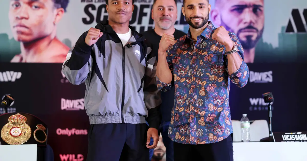 Floyd Schofield and Lucas Bahdi face the cameras