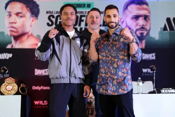 Floyd Schofield and Lucas Bahdi face the cameras