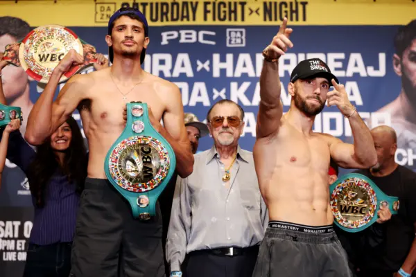 Sebastian Fundora and Ermal Hadribeaj pose for the cameras